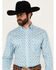 Image #1 - Roper Men's Amarillo Geo Medallion Long Sleeve Button Down Western Shirt, Blue, hi-res
