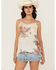 Image #1 - Wild Moss Women's Floral Print Lace Trim Cami Tank Top, Cream, hi-res