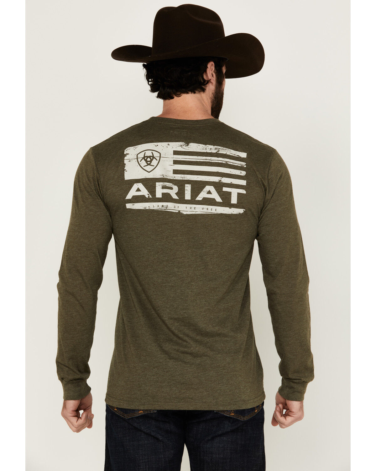Image #1 - Ariat Men's Boarded Hex Flag Long Sleeve Graphic T-Shirt, Heather Green, hi-res