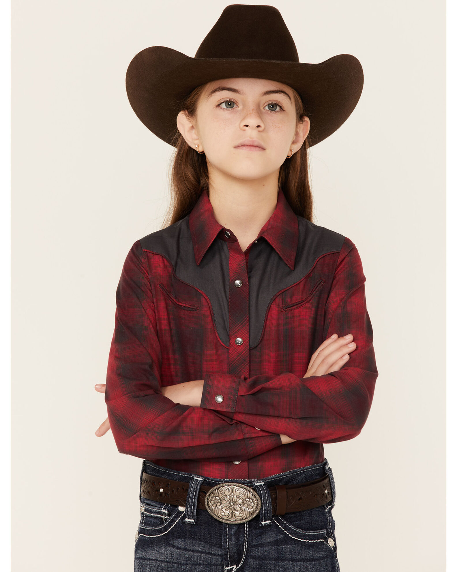 Roper Girls Fancy Applique Plaid Long Sleeve Snap Western Shirt Country Outfitter