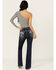 Image #1 - Grace in LA Women's Dark Wash Mid Rise Lace Cross Pocket Stretch Bootcut Jeans , Dark Wash, hi-res
