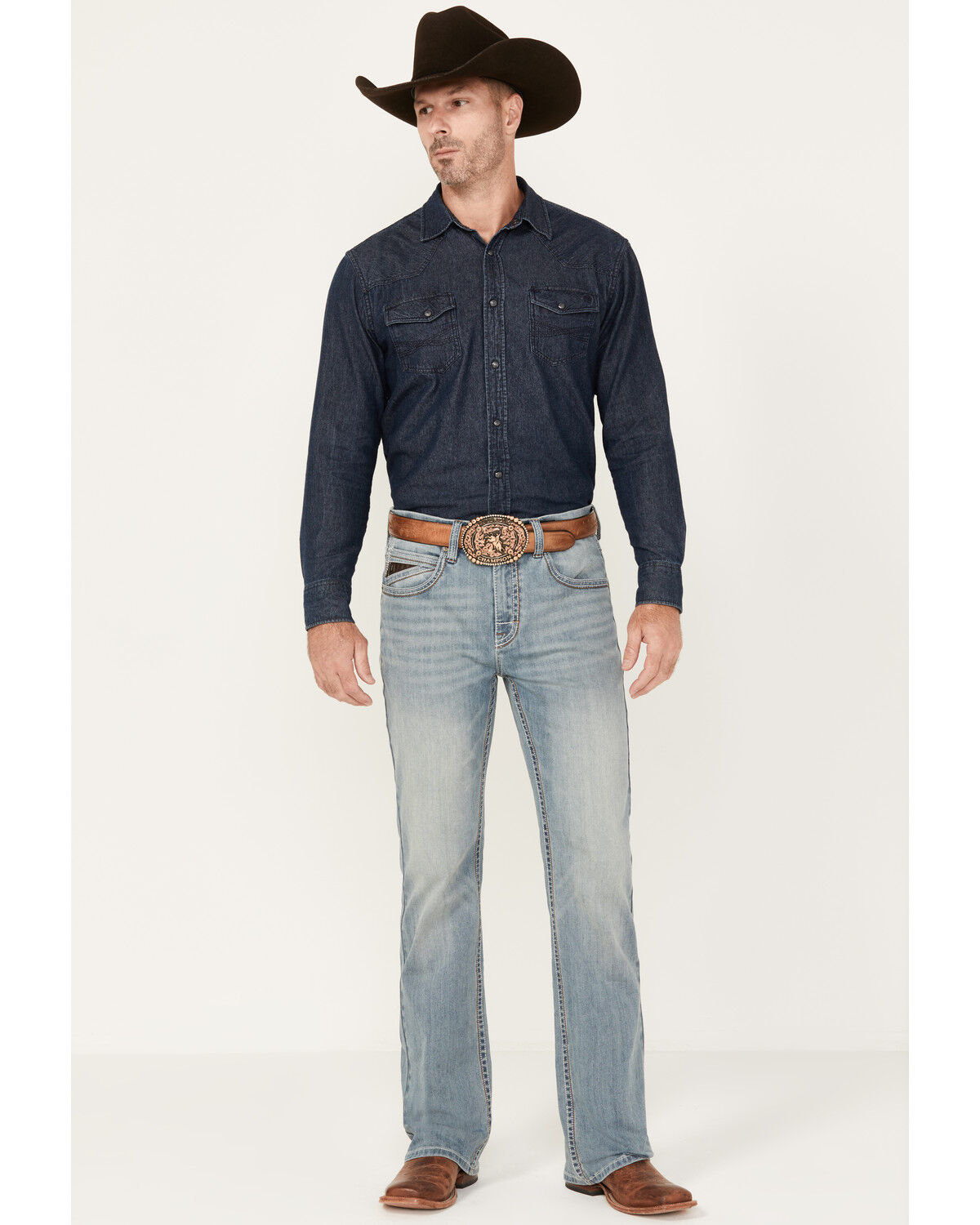 Image #1 - RANK 45® Men's Scoreline 4-Way Performance Stretch Slim Fit Bootcut Jeans, Blue, hi-res