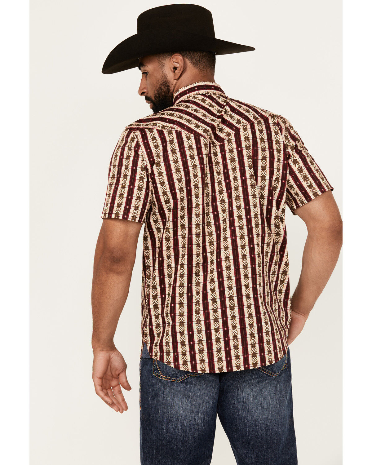 Image #4 - Moonshine Spirit Men's Experience Southwestern Striped Print Short Sleeve Snap Western Shirt, Cream, hi-res