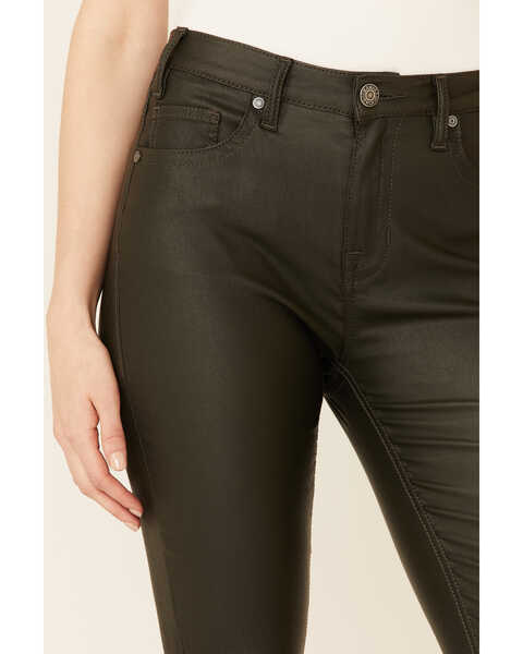 Image #2 - Rock & Roll Denim Women's Olive High Rise Pleather Flare Jeans , Olive, hi-res