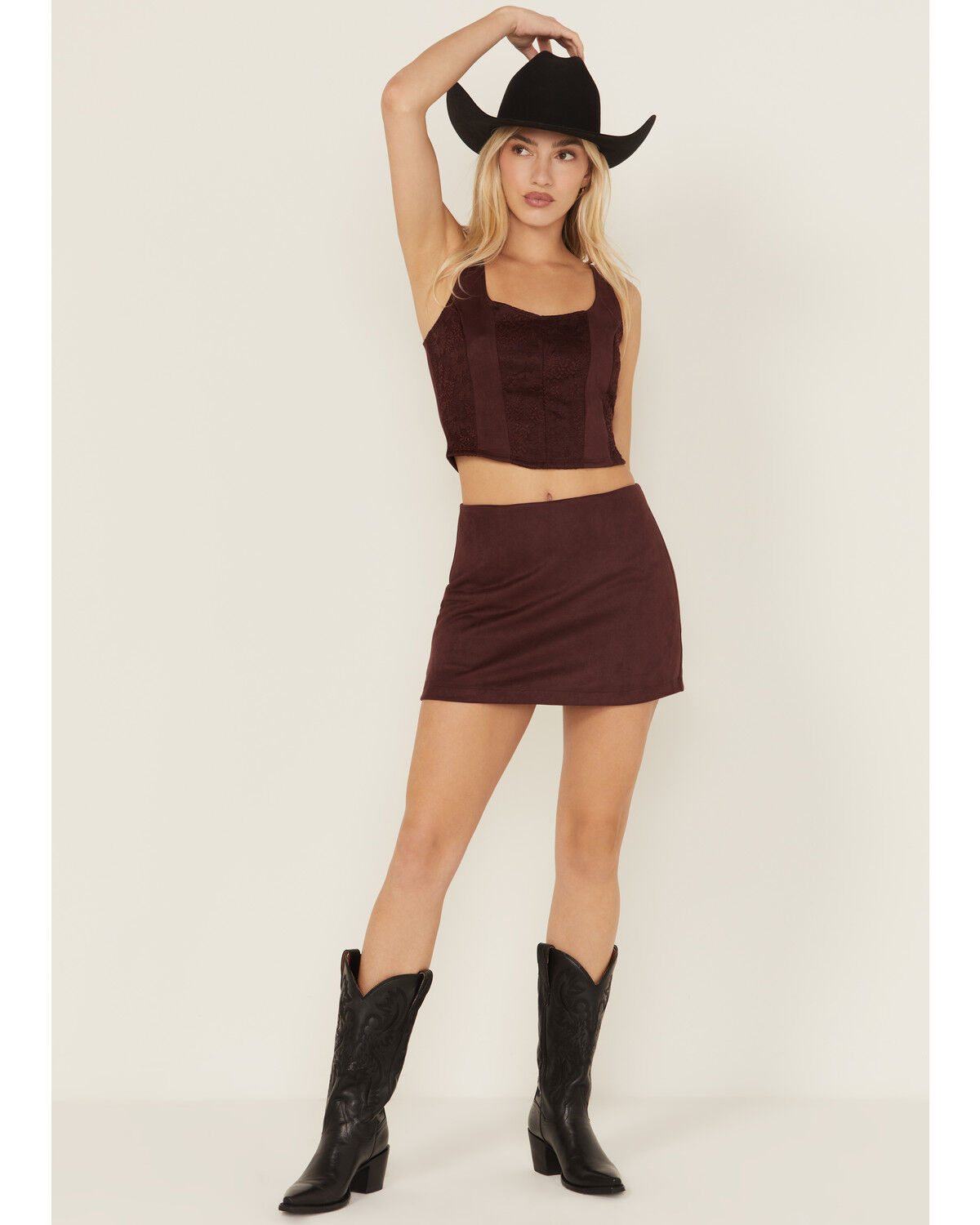 Image #1 - Shyanne Women's Faux Suede Mini Skort, Brown, hi-res