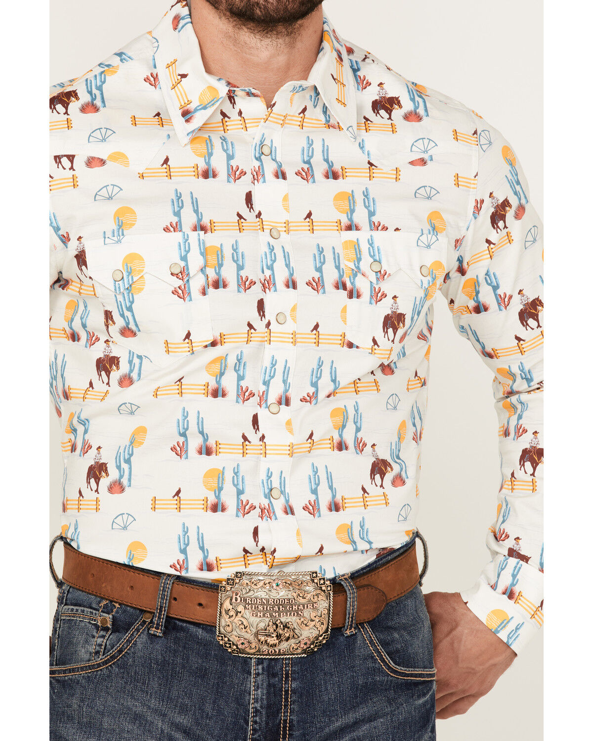 Image #3 - Dale Brisby Men's All-Over Scenic Print Long Sleeve Snap Western Shirt, Teal, hi-res