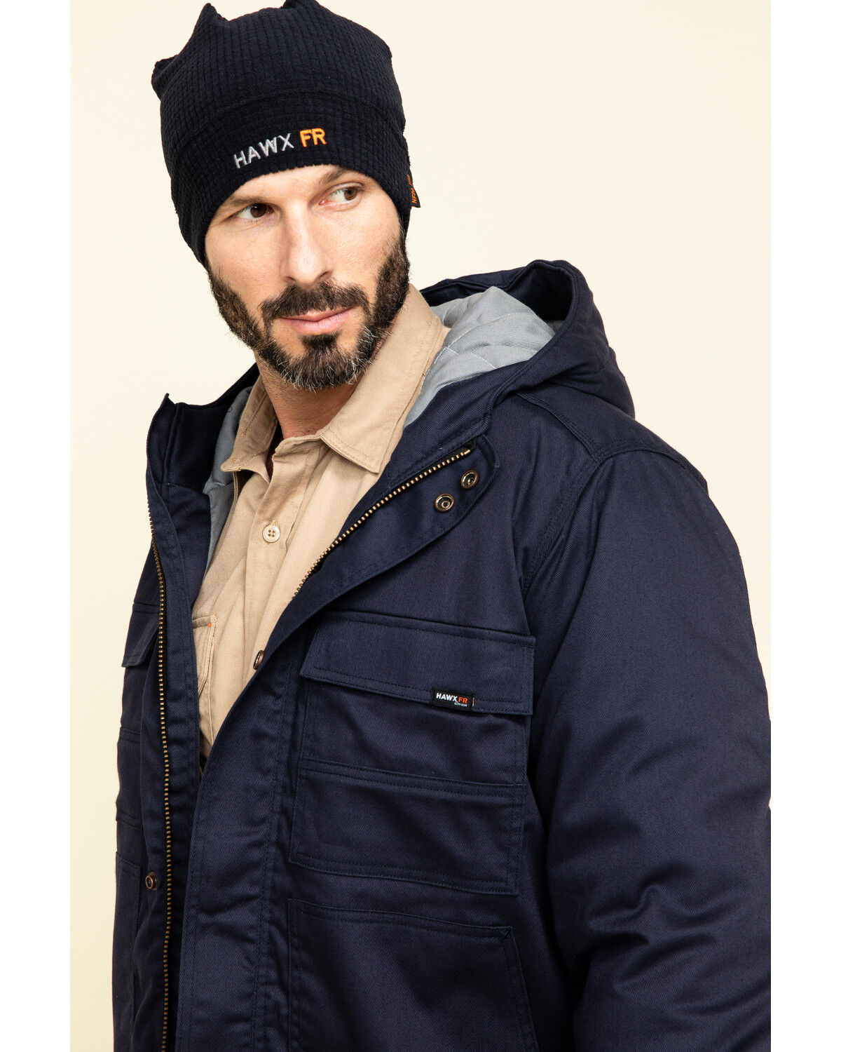 Image #5 - Hawx Men's FR Duck Hooded Work Jacket - Tall, Navy, hi-res