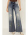 Image #2 - Driftwood Women's Penelope X Daisy Fields Medium Wash High Rise Destructed Flare Stretch Denim Jeans, Medium Wash, hi-res