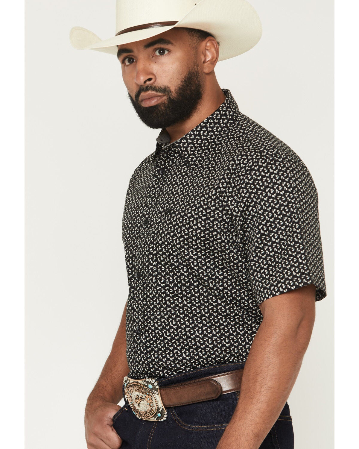 Image #2 - Cody James Men's Shiloh Micro Floral Print Short Sleeve Button-Down Stretch Western Shirt - Big, Black, hi-res