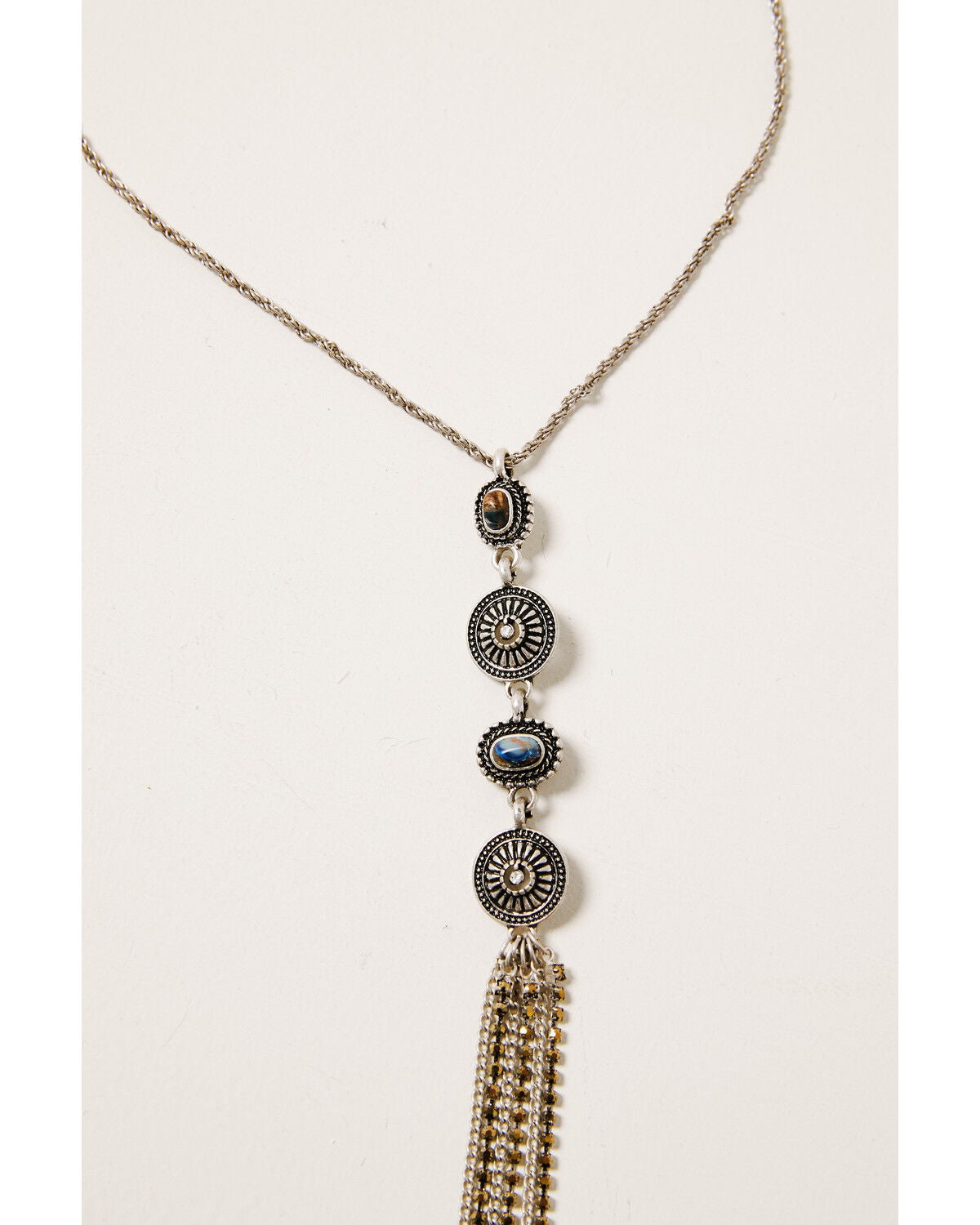 Image #2 - Shyanne Women's Claire Linear Multi Concho Fringe Necklace, Silver, hi-res