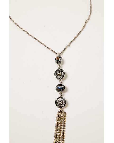 Image #2 - Shyanne Women's Claire Linear Multi Concho Fringe Necklace, Silver, hi-res