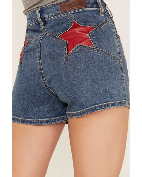 Image #4 - Rock & Roll Denim Women's Medium Wash High Rise Red Star Denim Shorts, Medium Wash, hi-res