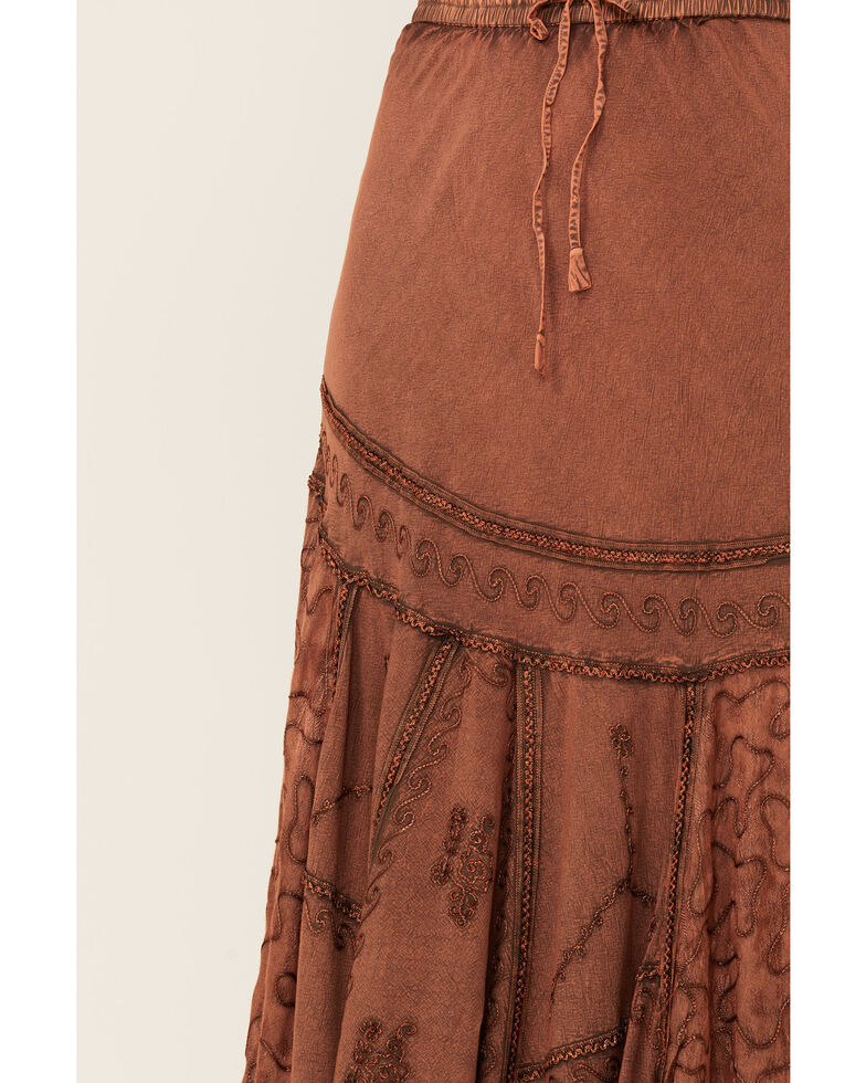 Scully Diagonal Embroidered Long Skirt, Rust Copper, hi-res