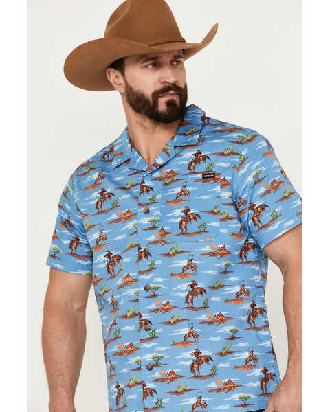 Image #2 - Cinch Men's Camp Tumbleweed Cowboy Short Sleeve Button-Down Western Shirt, Blue, hi-res