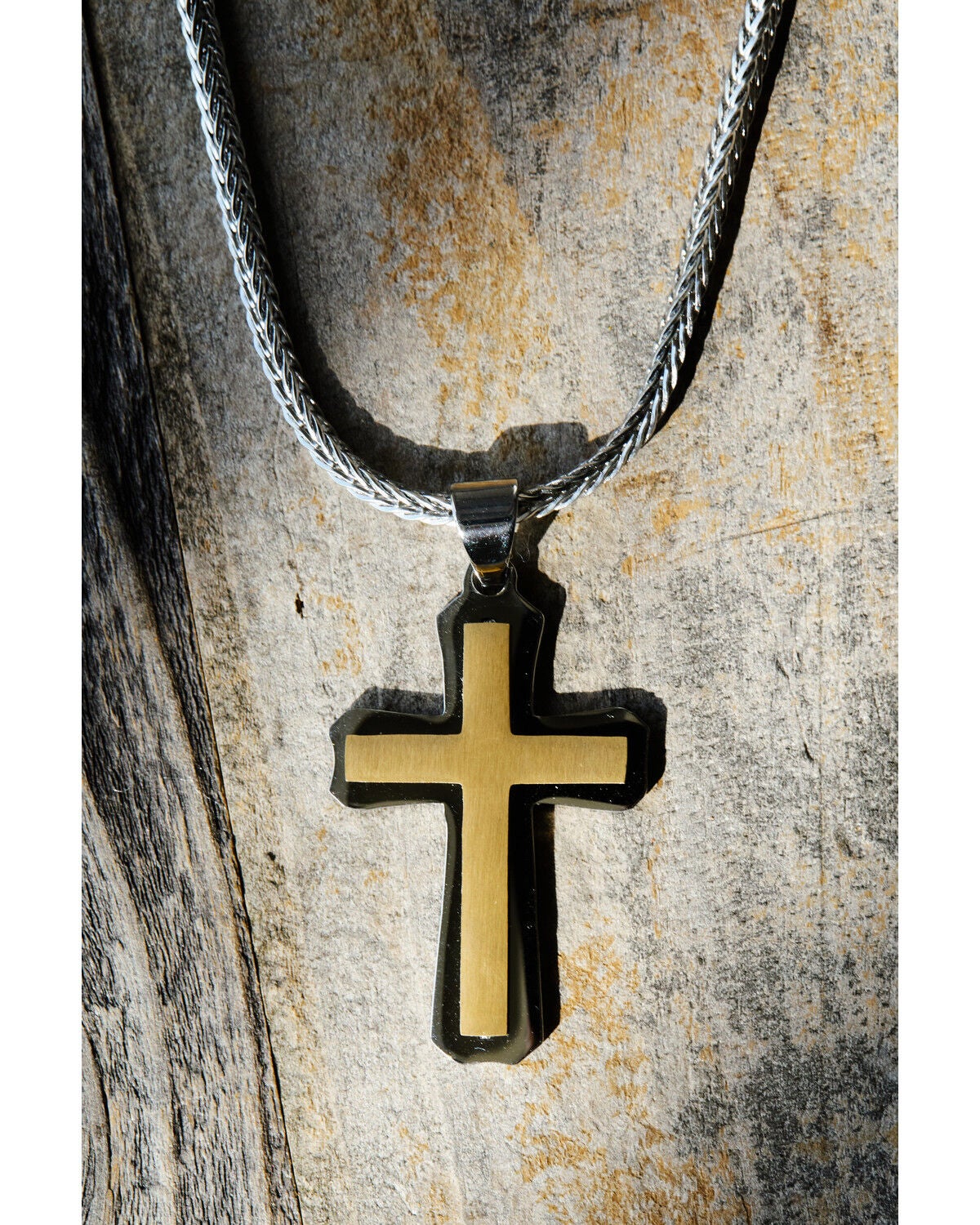 Image #2 - Cody James Men's Two-Toned Cross Necklace, Gold, hi-res