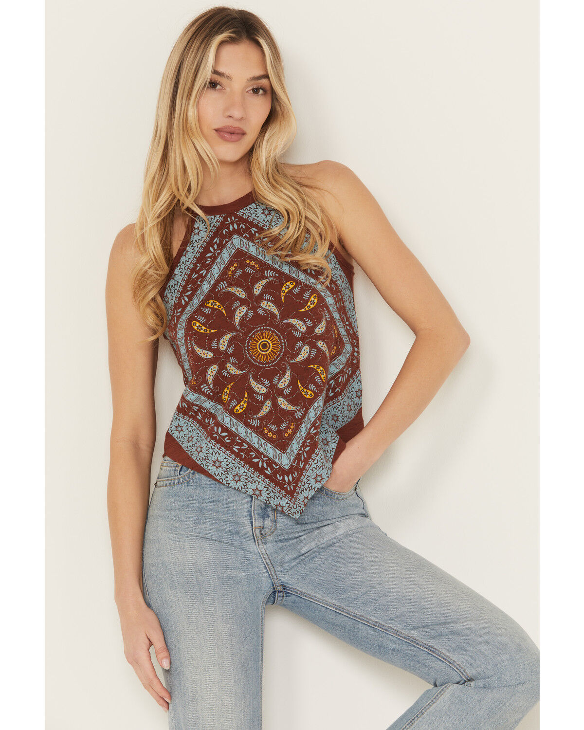 Image #1 - Shyanne Women's Bandana Print Halter Tank, Mahogany, hi-res
