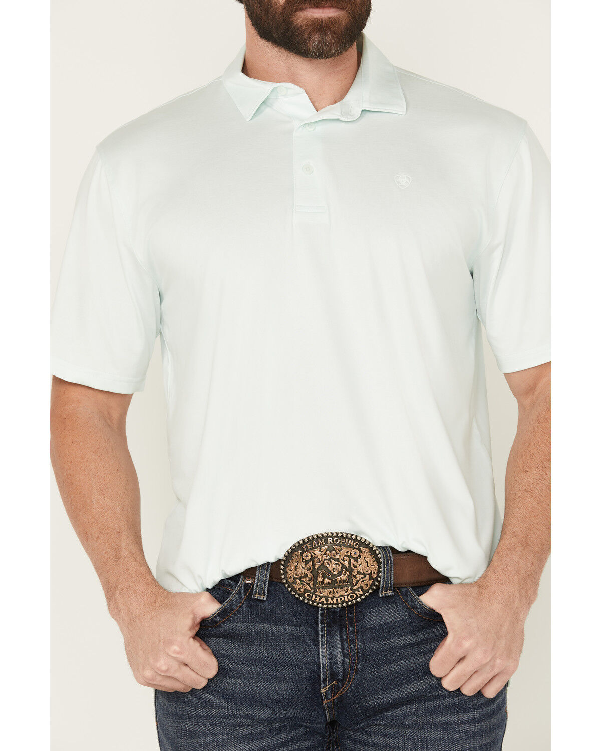 Image #3 - Ariat Men's Charger 2.0 Short Sleeve Button-Down Performance Polo, Turquoise, hi-res