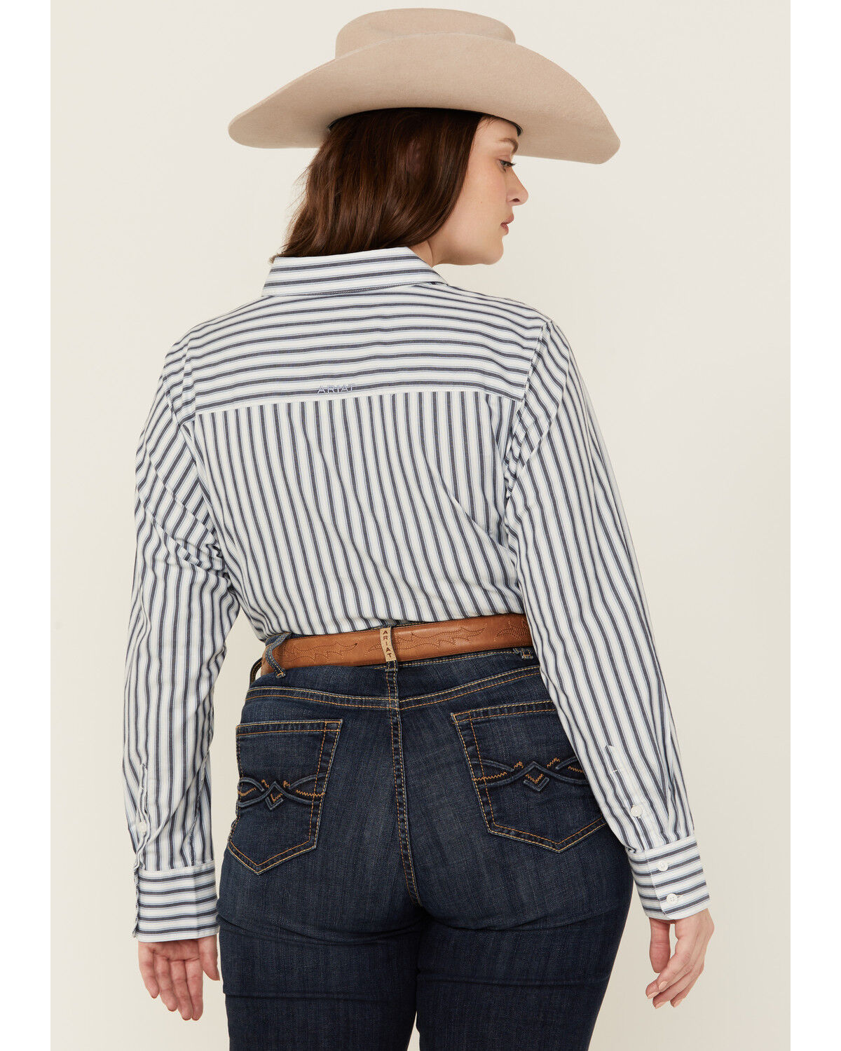 Image #4 - Ariat Women's Kirby Striped Print Long Sleeve Button-Down Stretch Western Shirt - Plus, Blue, hi-res