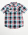 Image #1 - Cody James Toddler Boys' Steerhead Plaid Print Short Sleeve Snap Western Shirt, Navy, hi-res