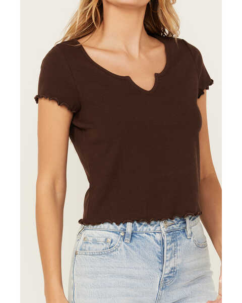 Image #3 - Cleo + Wolf Women's Ribbed Baby Tee, Chocolate, hi-res