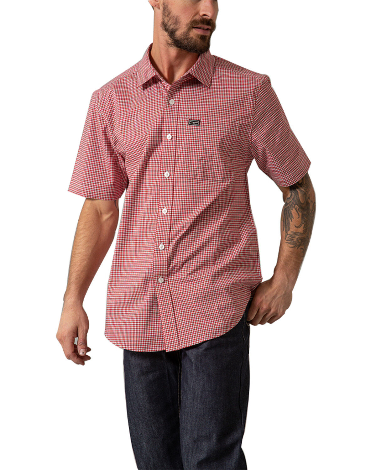 Image #1 - Kimes Ranch Men's Chute Plaid Print Short Sleeve Button Down Western Shirt, Red, hi-res