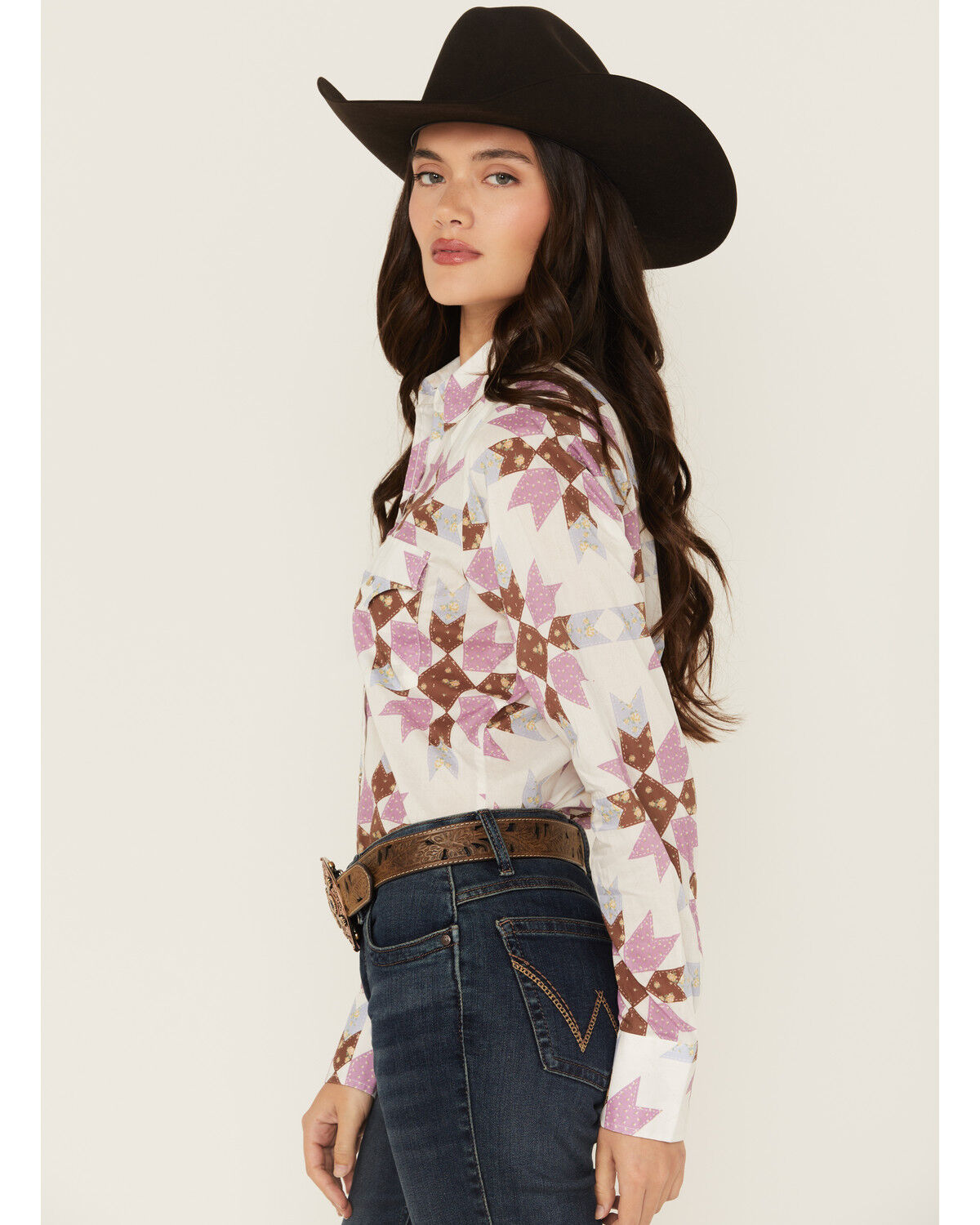 Image #3 - Cowboygirl by Jenna Paulette Women's Patchwork Print Long Sleeve Pearl Snap Western Shirt, Lavender, hi-res