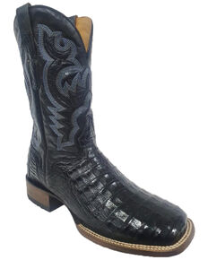 El Dorado Men's Caiman Belly Western Boots - Wide Square Toe, Black, hi-res