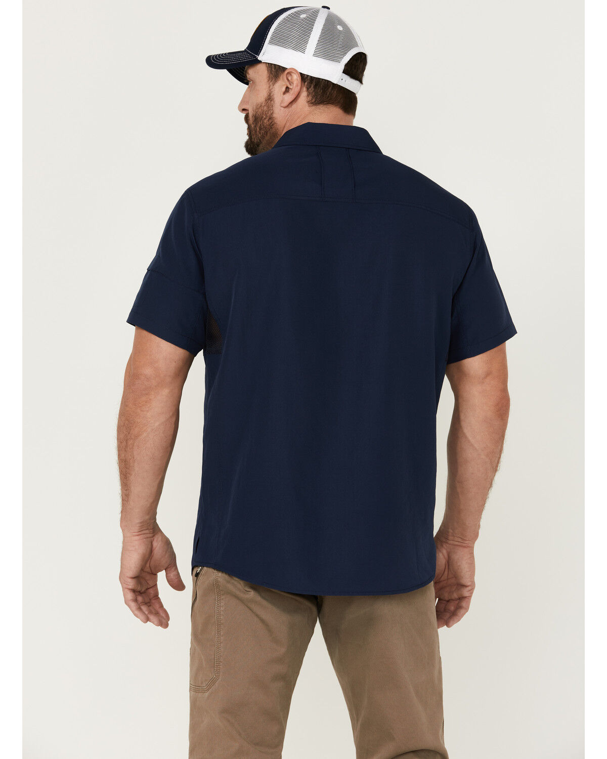 Image #4 - Brothers and Sons Men's Solid Dobby Performance Short Sleeve Button-Down Western Shirt, Navy, hi-res