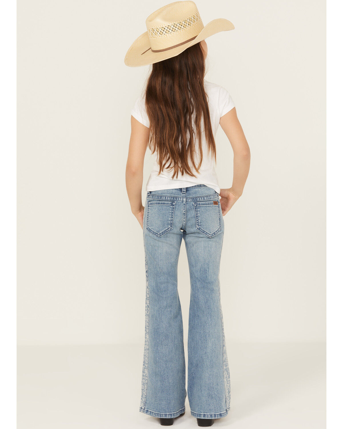 Image #4 - Rock & Roll Denim Girls' Southwestern Print Panel Button Flare Stretch Denim Jeans, Medium Wash, hi-res