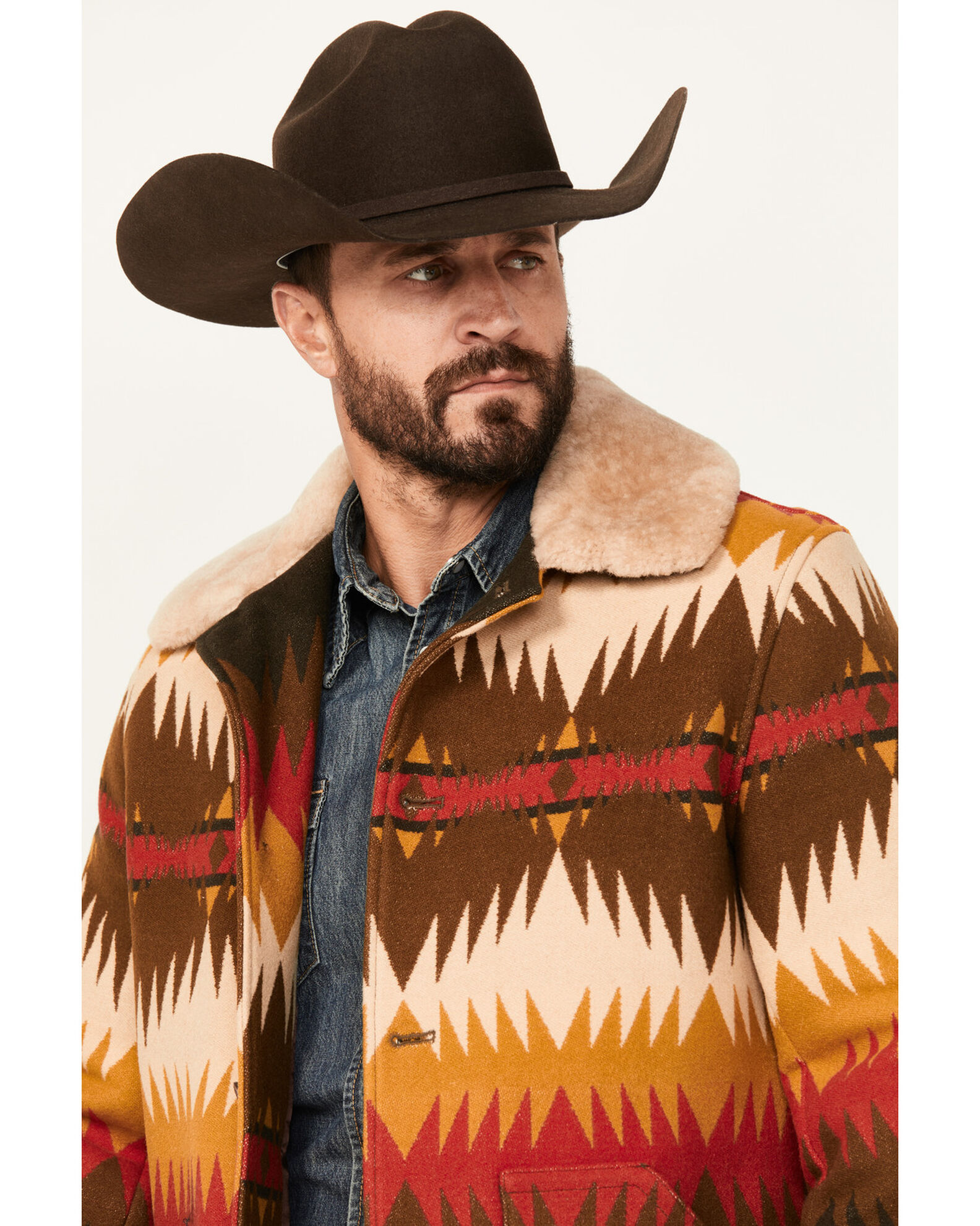 Pendleton Men s Multicolor Striped Brownsville Button Down Long Coat Country Outfitter