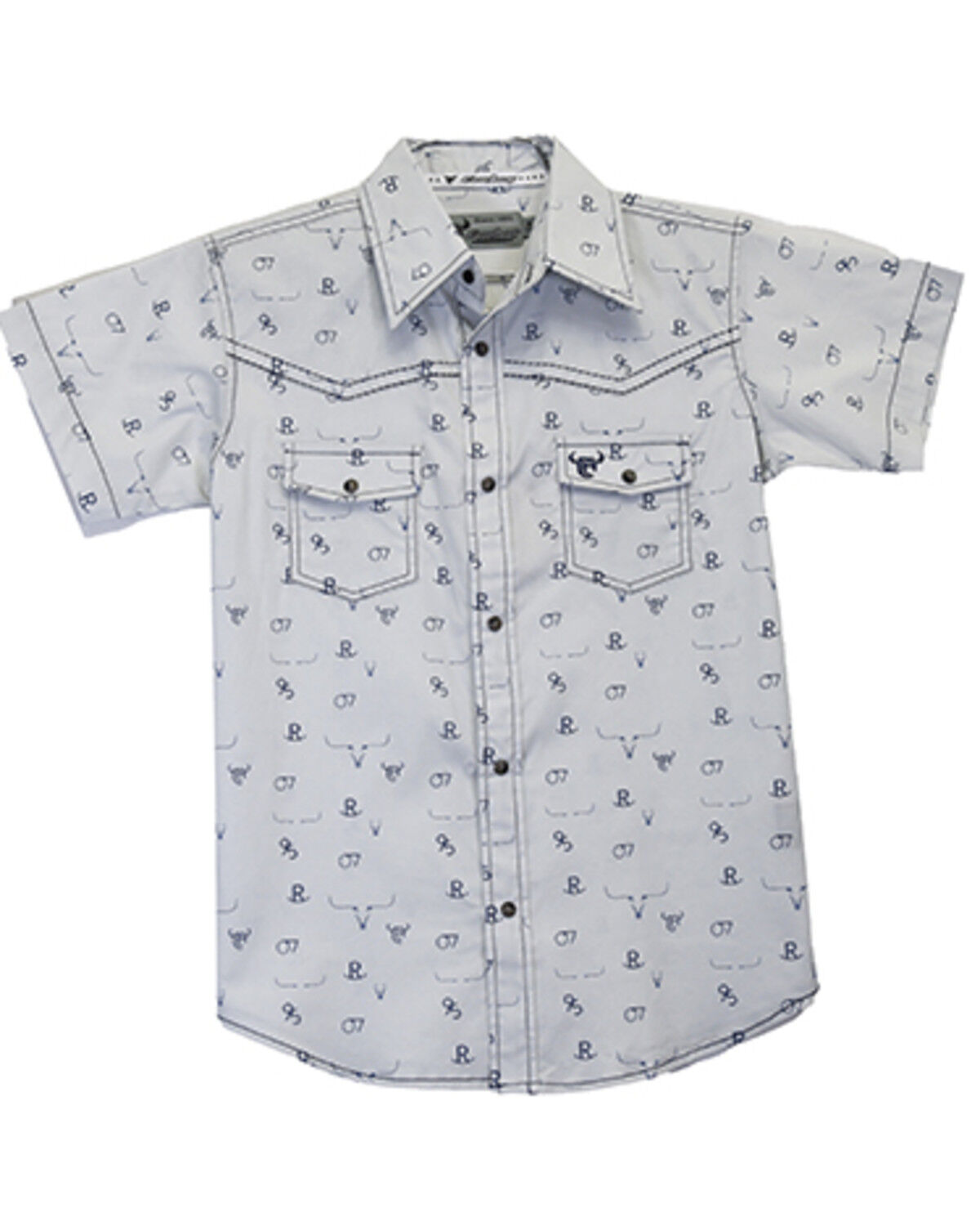 Image #1 - Cowboy Hardware Boys' Branding Iron Short Sleeve Snap Western Shirt, Grey, hi-res