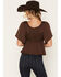 Image #4 - Shyanne Women's Hailey Satin Flounce Short Sleeve Peasant Blouse, Cognac, hi-res