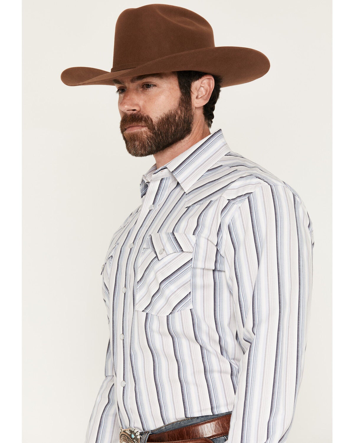 Image #2 - Panhandle Slim Men's Striped Long Sleeve Snap Stretch Western Shirt, Blue, hi-res