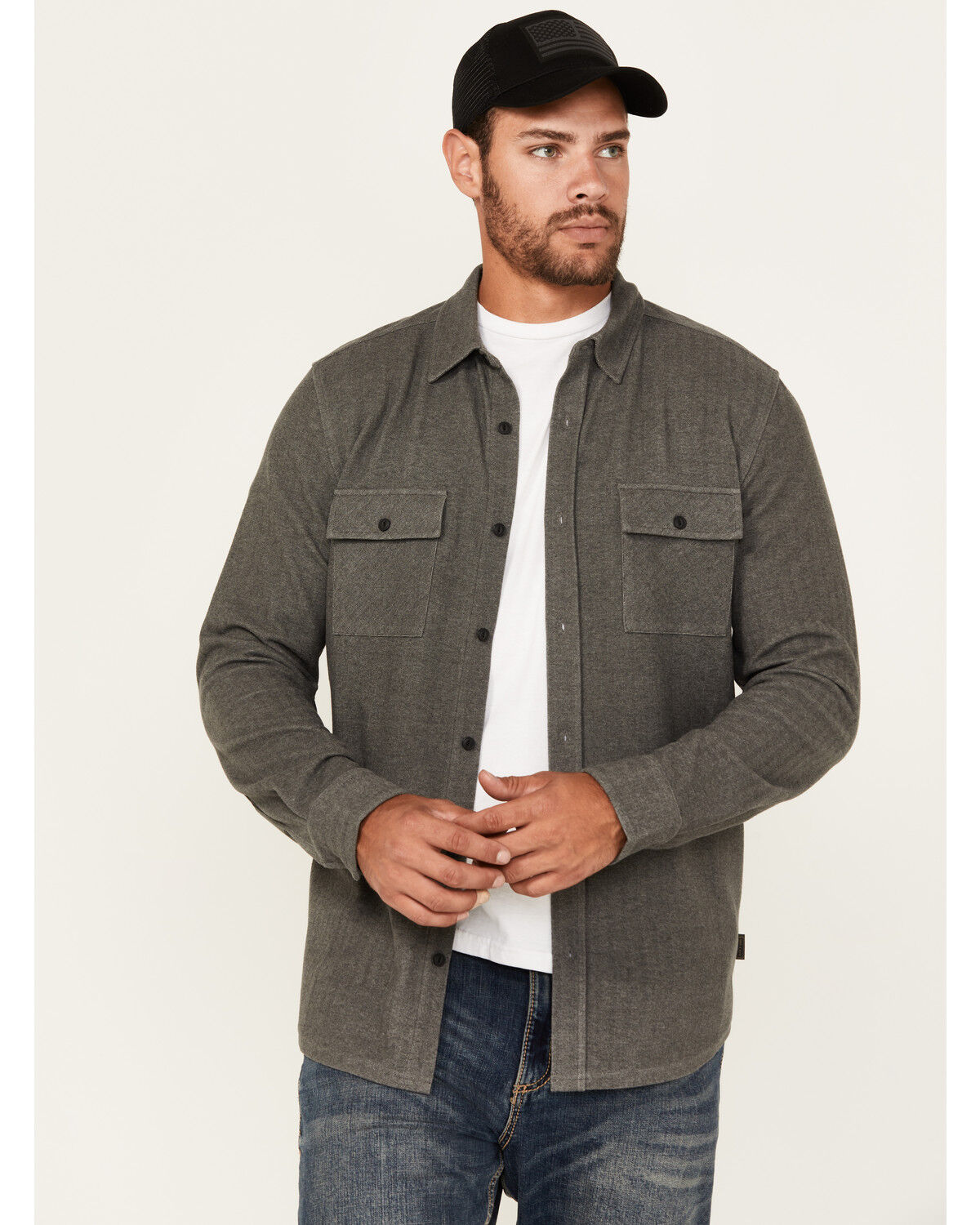 Image #1 - Brothers and Sons Men's Kelcy Herringbone Long Sleeve Button-Down Western Shirt, Black, hi-res