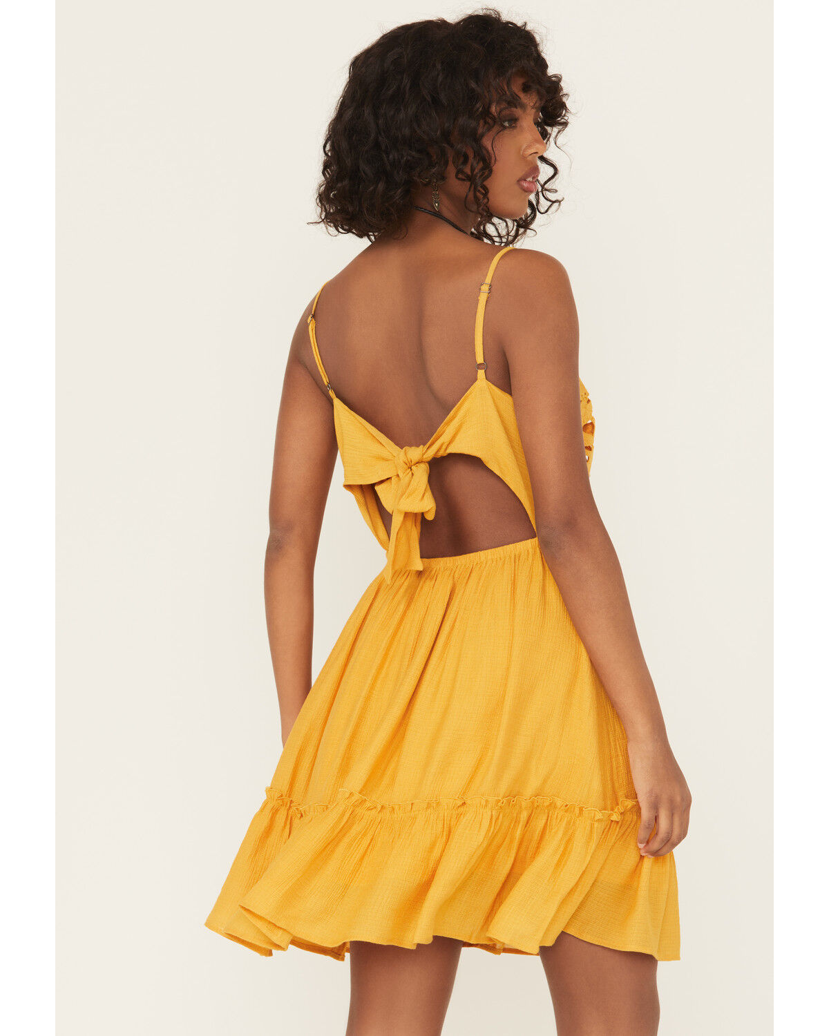 Image #4 - Shyanne Women's Bustier Tie Back Lace Mini Dress, Gold, hi-res