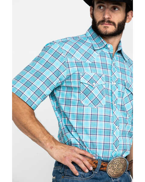 Image #4 - Wrangler 20X Men's Advanced Comfort Plaid Print Long Sleeve Western Shirt , Light Blue, hi-res