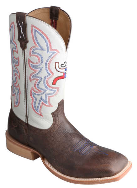 Twisted X Men's White Hooey Western Boots - Broad Square Toe, Brown, hi-res