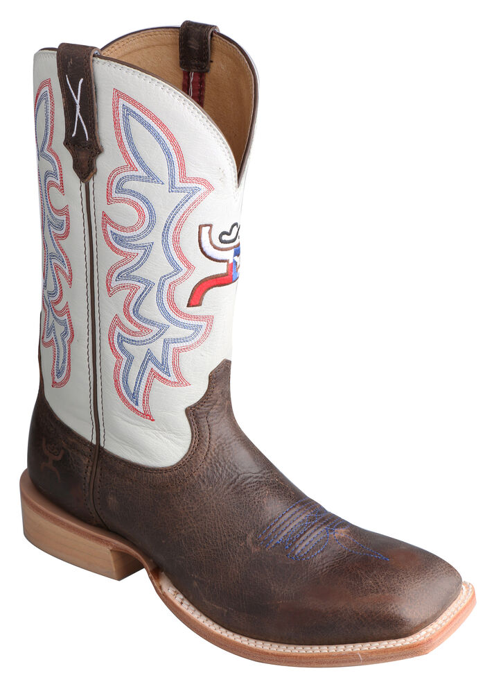 Twisted X White Hooey Cowboy Boots - Square Toe, Brown, hi-res