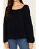 Image #3 - Jolt Women's Lace Trim Long Sleeve Peasant Top, Navy, hi-res