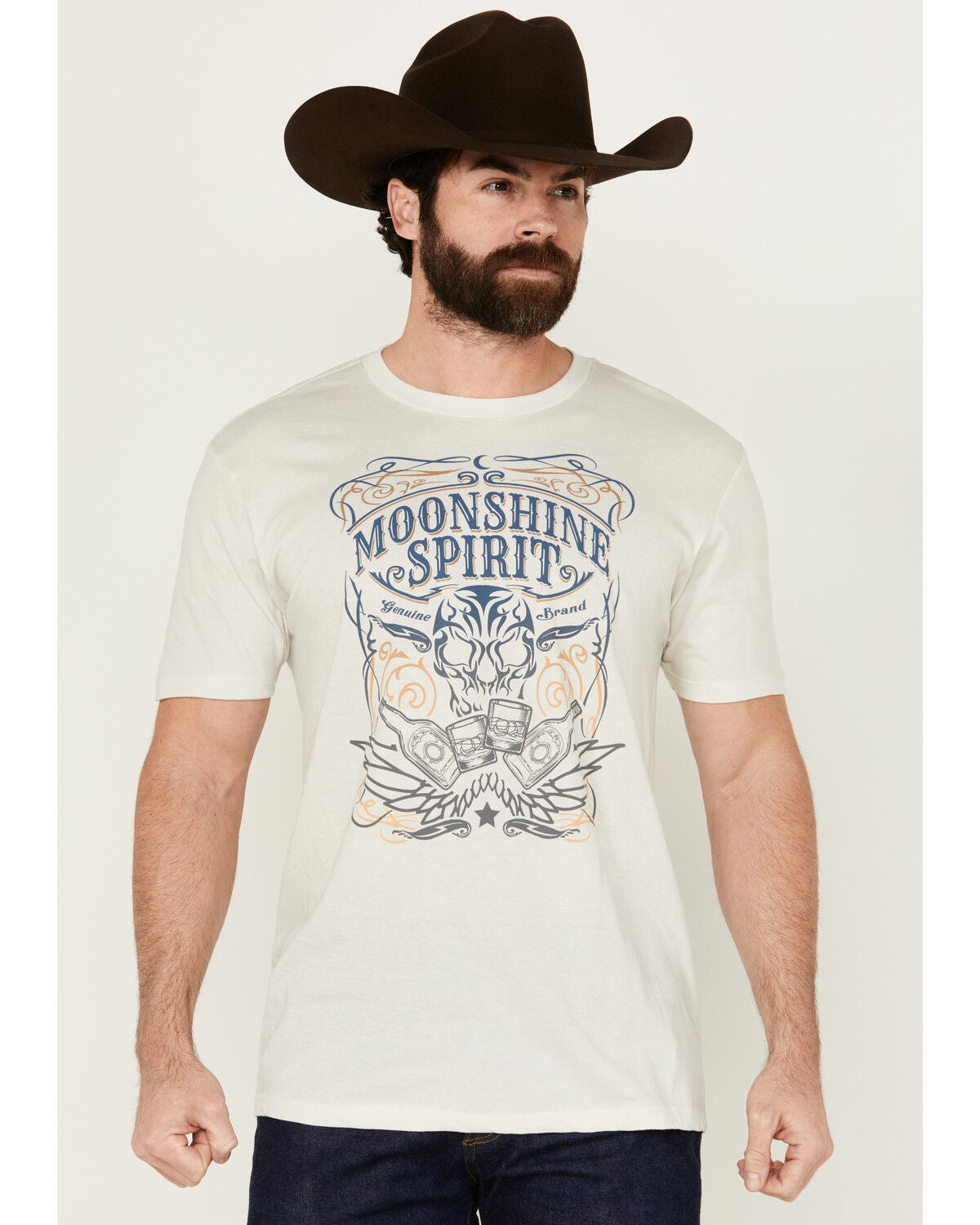 Moonshine Spirit&reg; Men's Tequila Skull Short Sleeve Graphic T-Shirt, Cream, hi-res