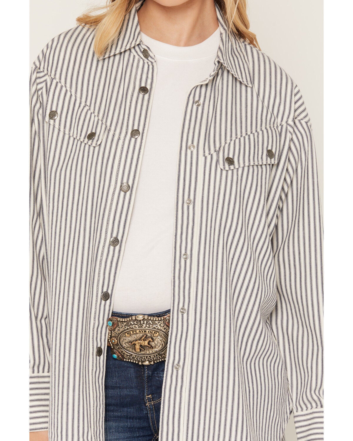 Image #3 - Ariat Women's Charleston Striped Long Sleeve Snap Western Shirt, White, hi-res