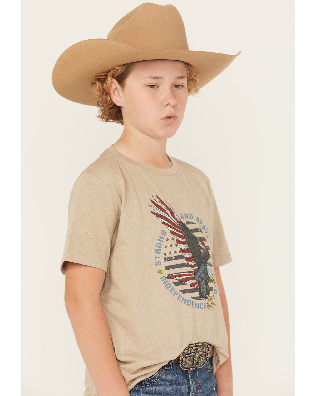 Image #2 - Cody James Boys' Hit Strong And Brave Short Sleeve Graphic T-Shirt, Tan, hi-res