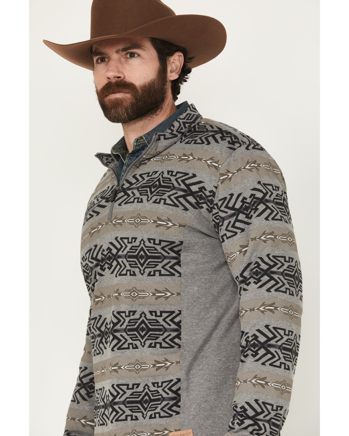 Image #2 - Powder River Outfitters by Panhandle Men's Pro Southwestern 1/4 Zip Henley Long Sleeve Shirt, Brown, hi-res