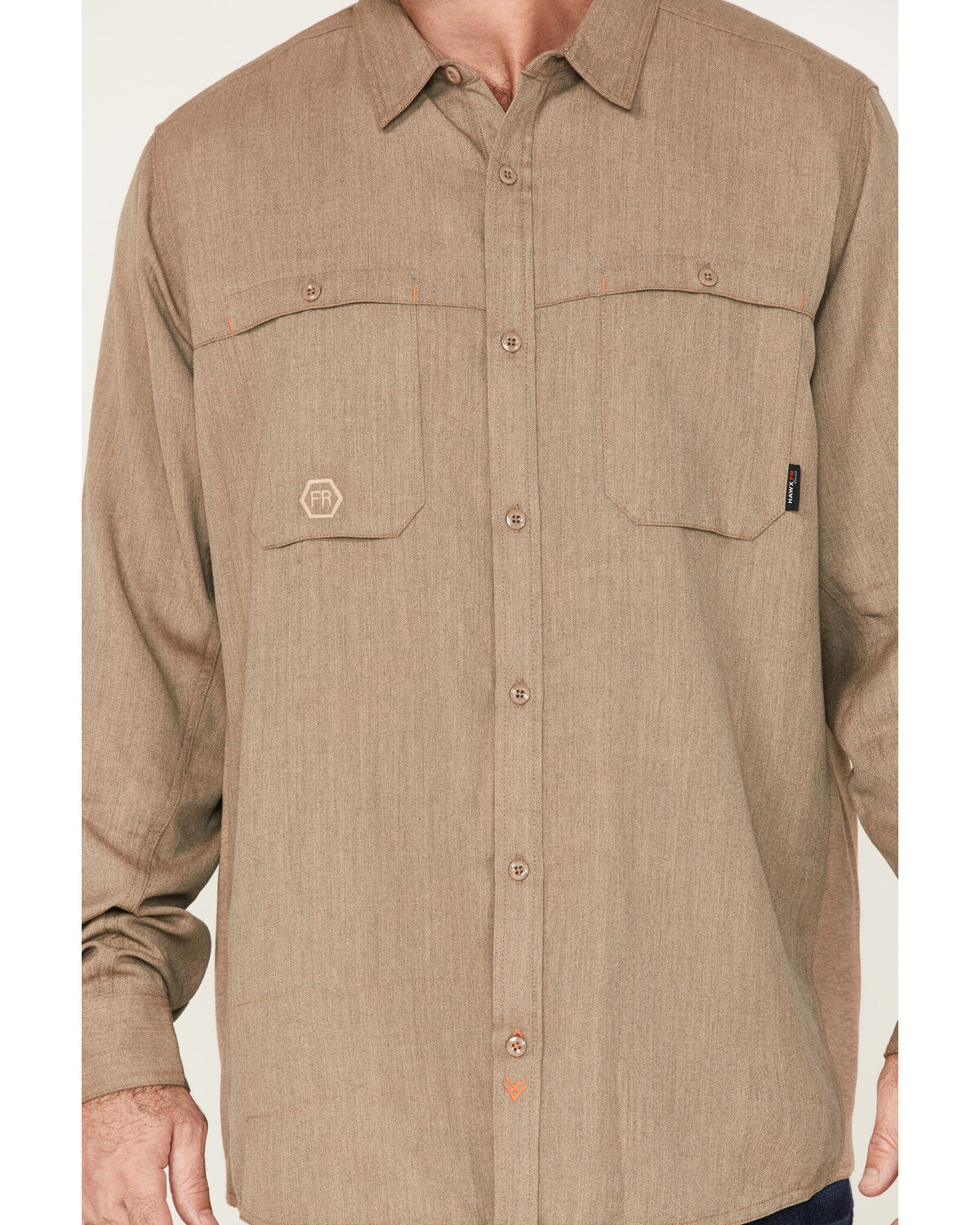 Image #3 - Hawx Men's FR Vented Solid Long Sleeve Button-Down Work Shirt, Taupe, hi-res