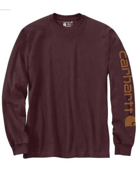 Carhartt Men's Loose Fit Heavyweight Long Sleeve Logo Graphic Work T-Shirt, Wine, hi-res