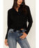Image #2 - Idyllwind Women's Fate Tie Front Faux Suede Fringe Top, Black, hi-res