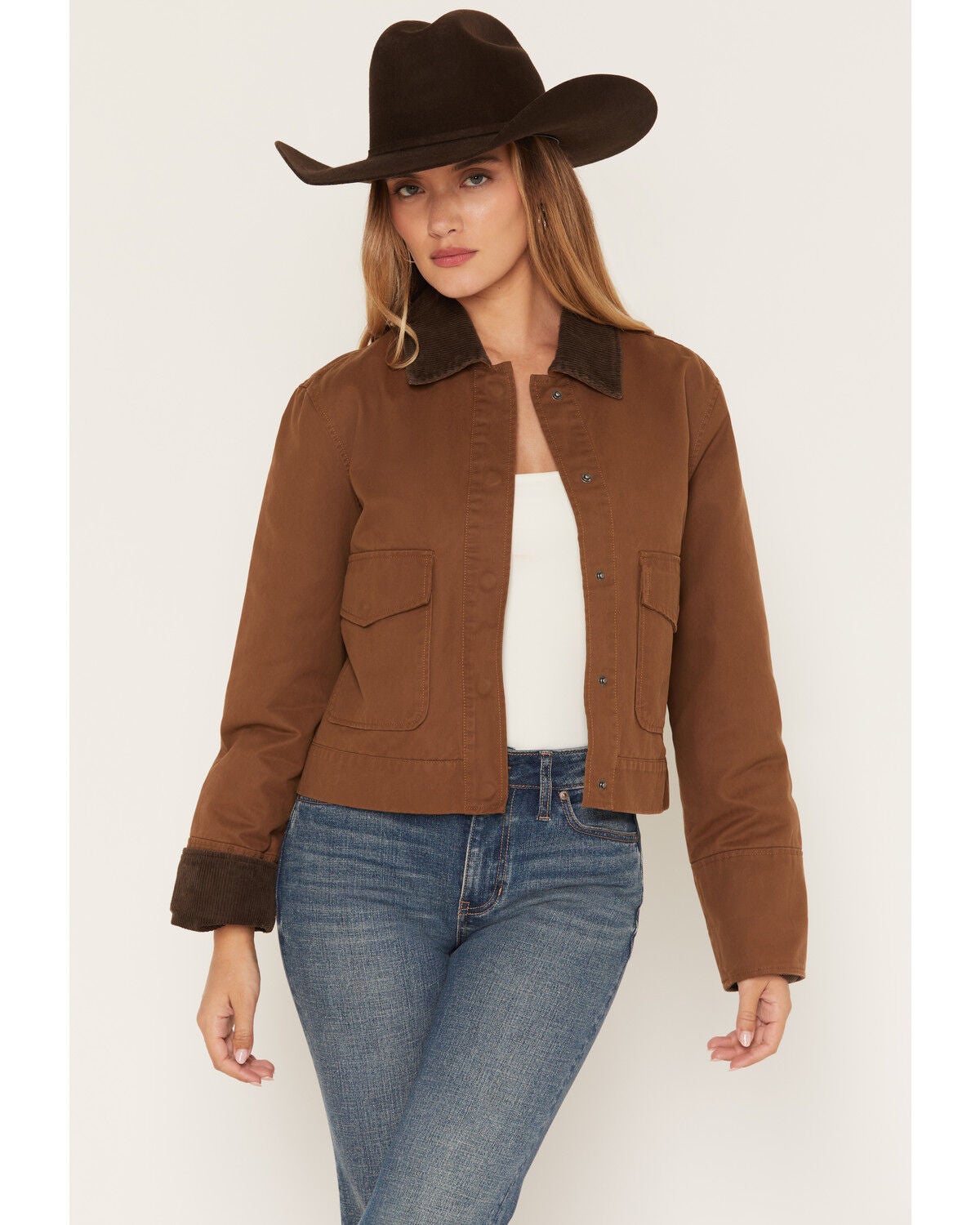 Image #1 - Stoosh Women's Corduroy Collar Barn Jacket, Brown, hi-res