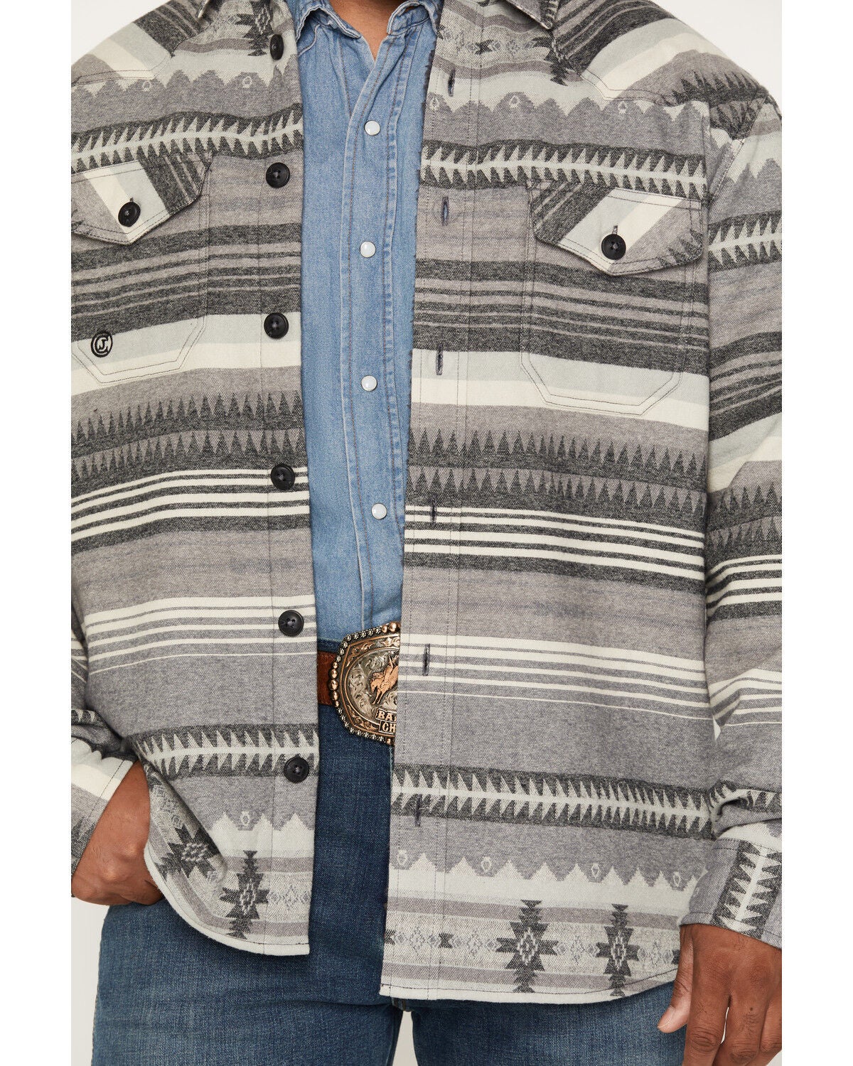 Image #3 - Cody James Men's Cowpoke Southwestern Striped Sherpa Lined Shirt Jacket, Charcoal, hi-res