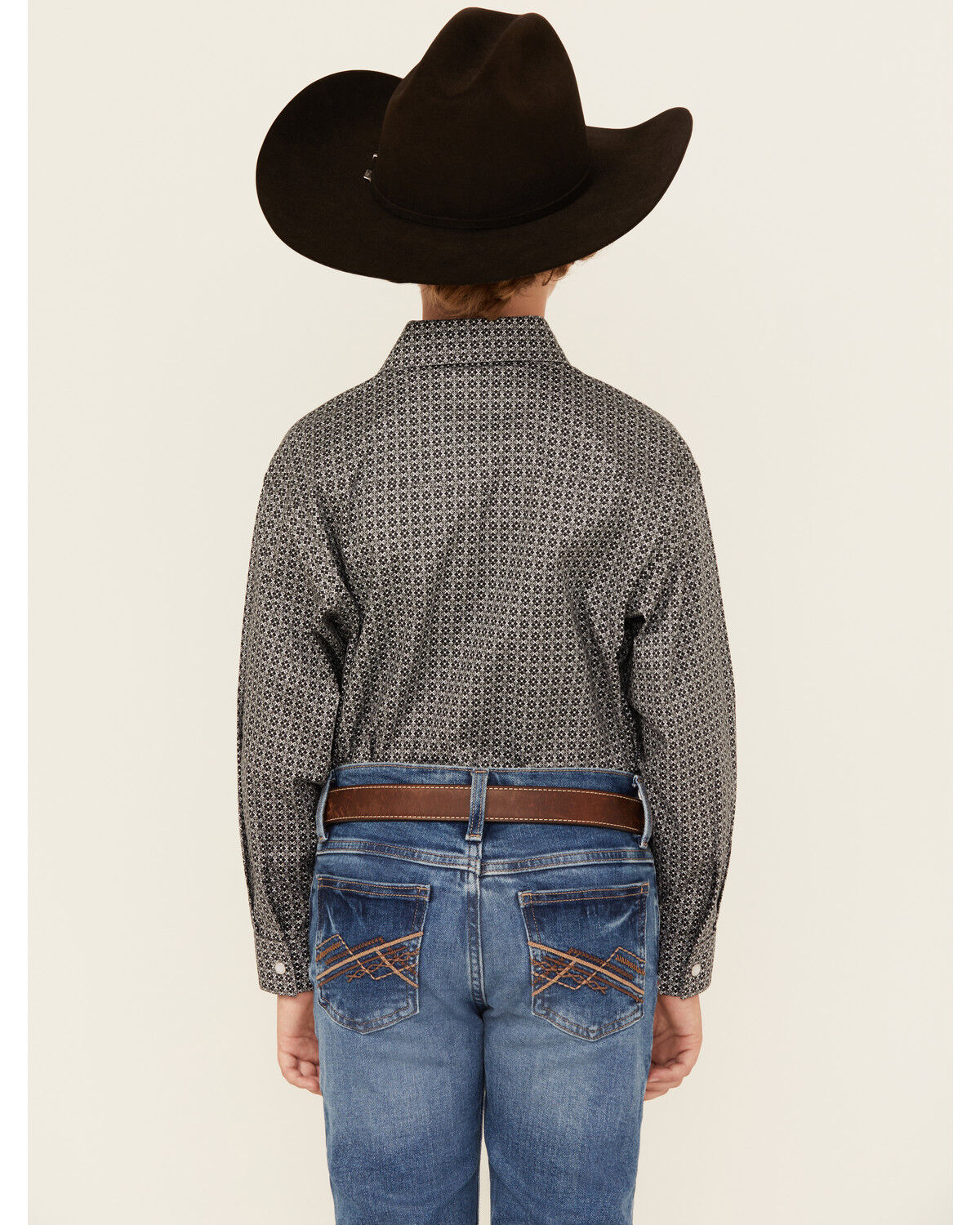 Image #4 - Panhandle Boys' Geo Print Long Sleeve Snap Western Shirt, Black, hi-res