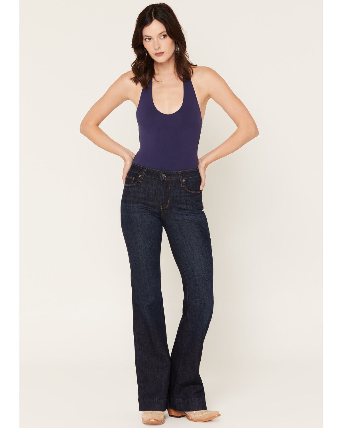 Haddad Women's Deep Ocean Dark Wash Bella Trouser Flare Stretch Denim Jeans, Dark Wash, hi-res